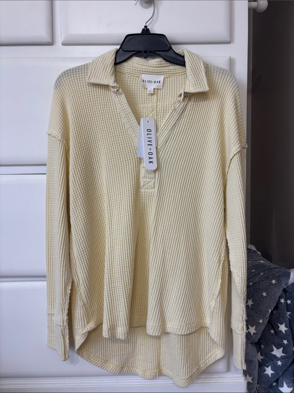 Olive & Oak Pale Yellow Waffle-Knit Collared Pullover